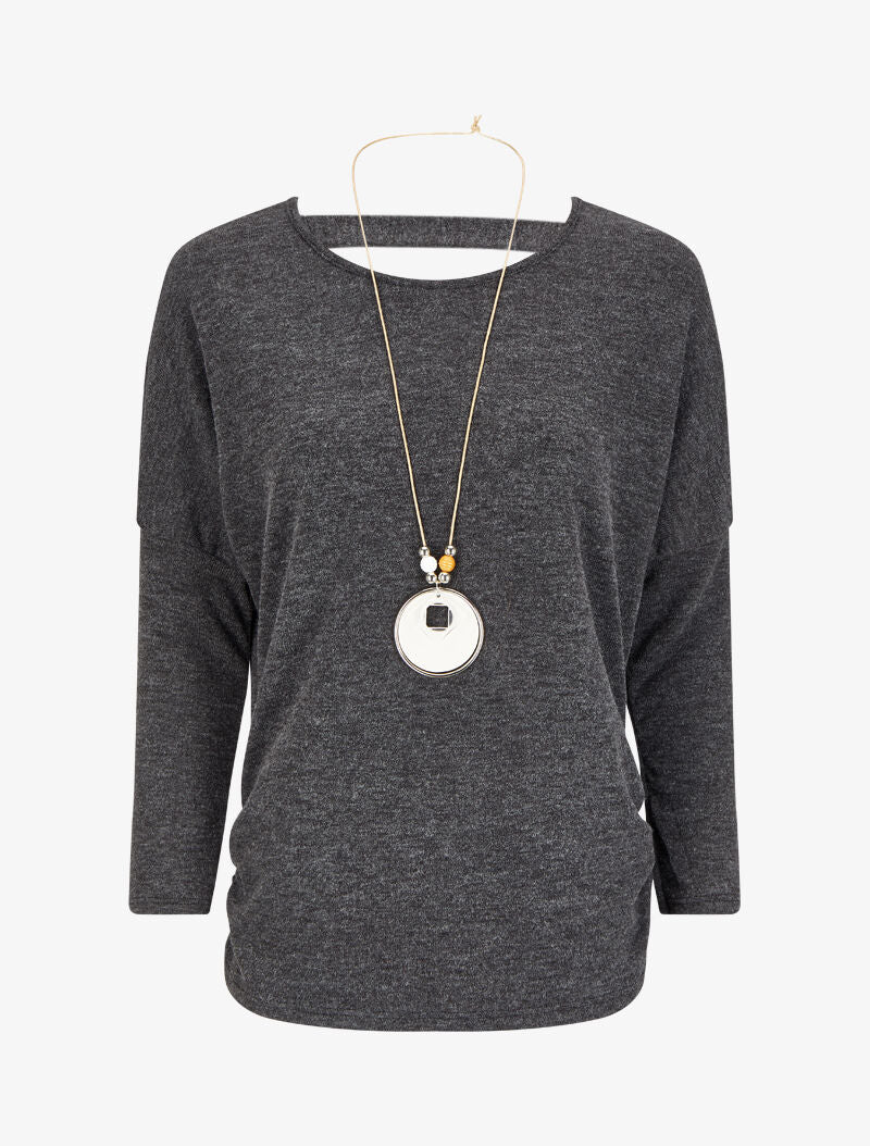 Pull fin à dos légèrement ouvert - Gris foncé