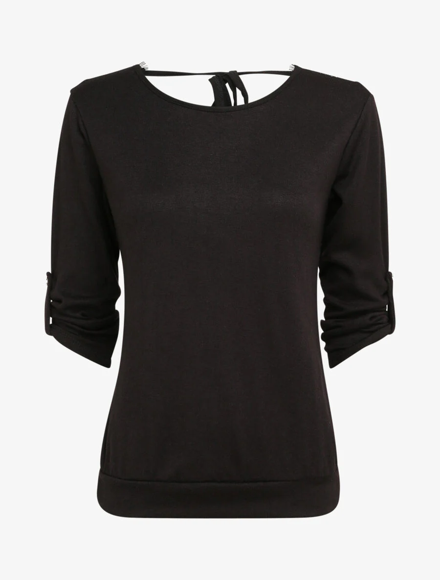 Pull fin à dos ouvert à détail dentelle - Noir