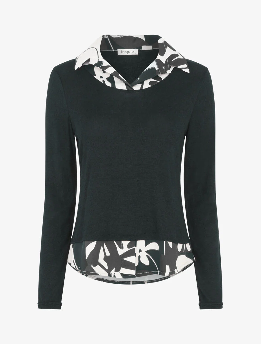 Pull fin à empiècement imprimé - Noir