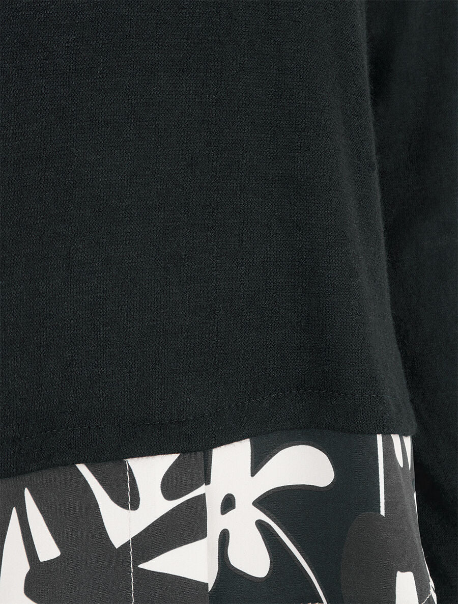 Pull fin à empiècement imprimé - Noir - Image 3