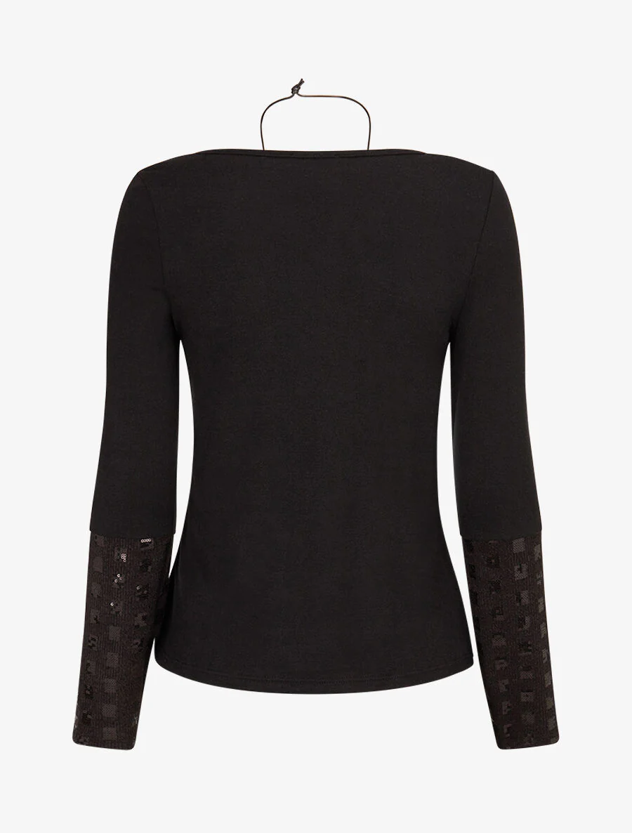 Pull fin à empiècement incrusté de sequins - Noir - Image 2