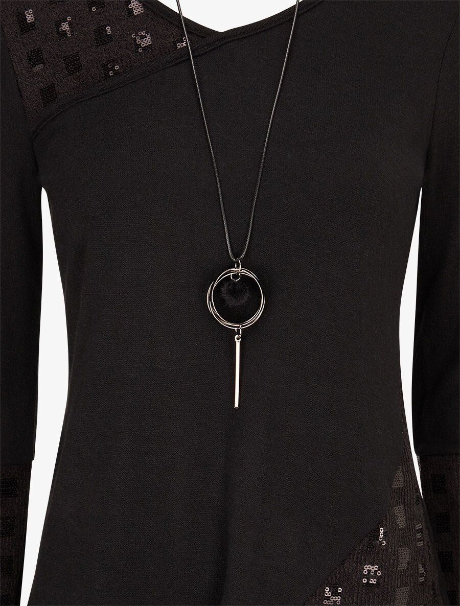 Pull fin à empiècement incrusté de sequins - Noir - Image 3