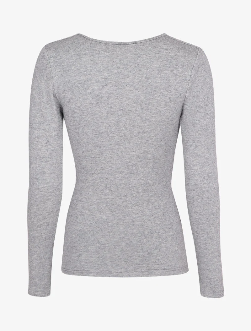 Pull fin à encolure cache-coeur effet drapé - Gris chiné - Image 2