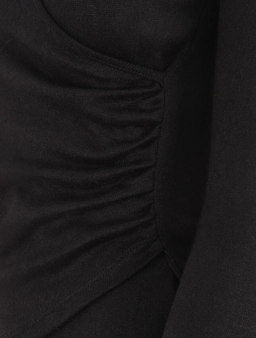 Pull fin à encolure cache-coeur et effet drapé - Noir - Image 3