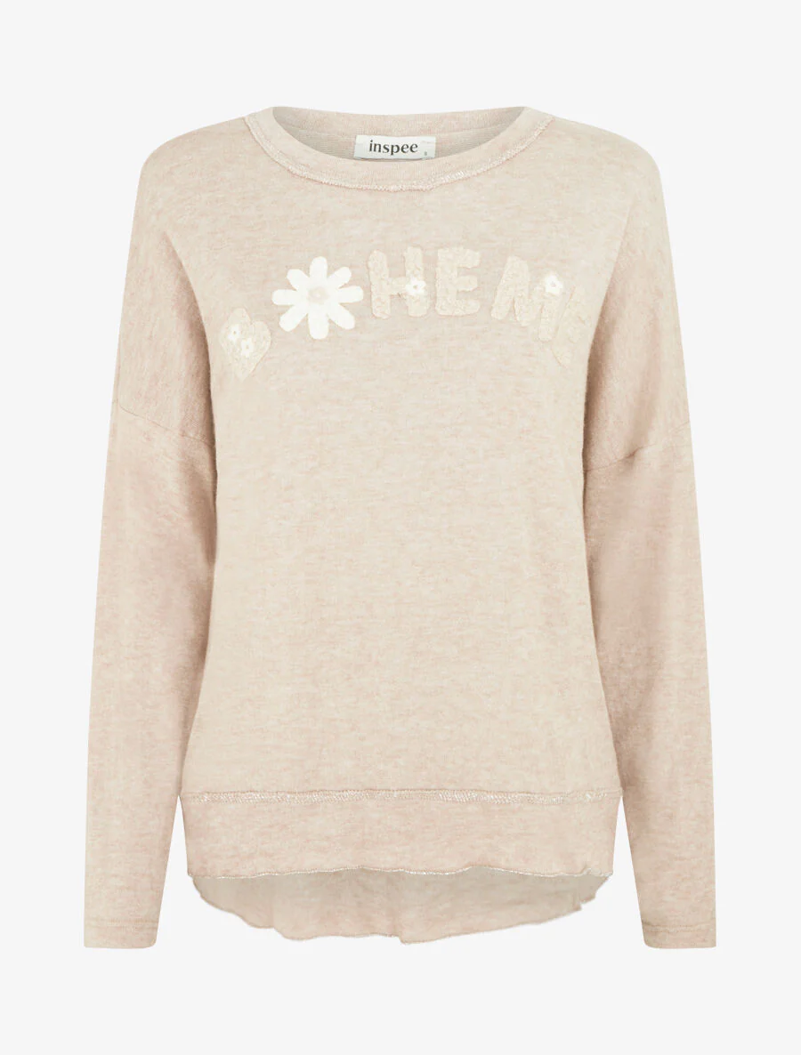 Pull fin à flocage bohème - Beige