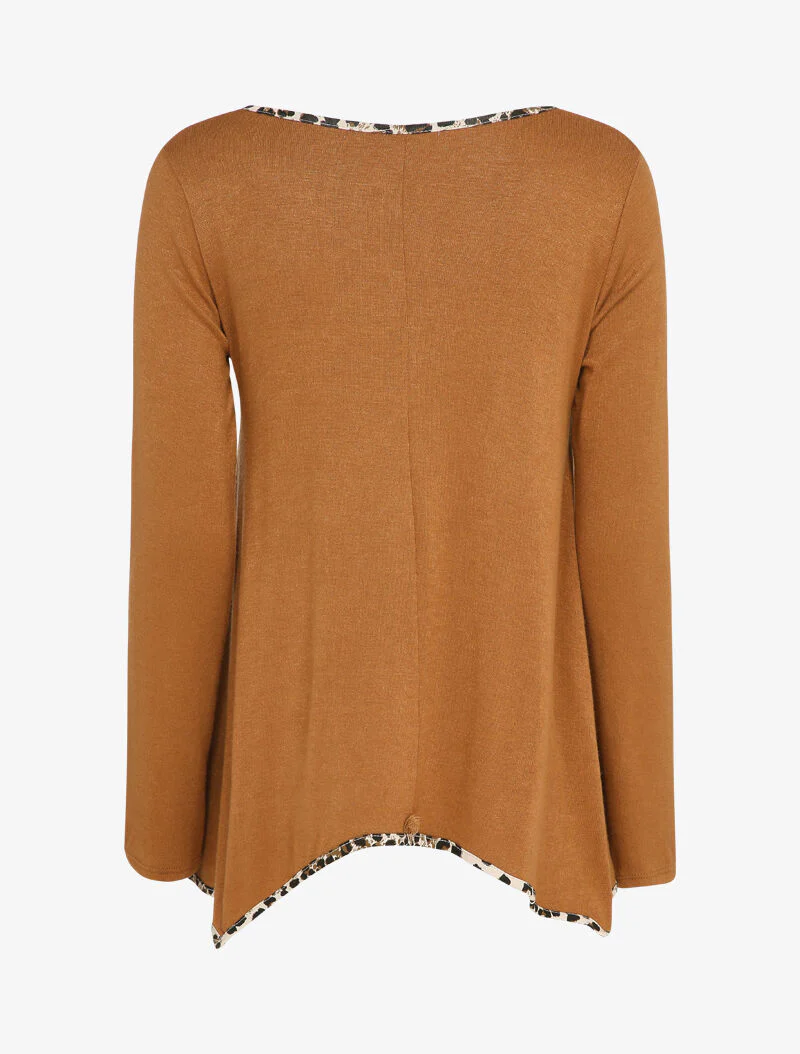 Pull fin à lisérés imprimés léopard - Camel - Image 2