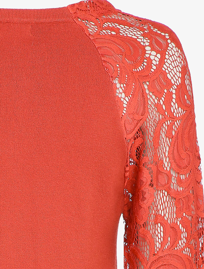 Pull fin à manches brodées - Rouge brique - Image 3