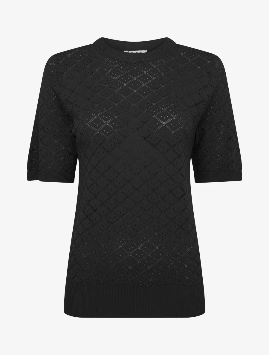 Pull fin à motifs losanges ajourés - Noir