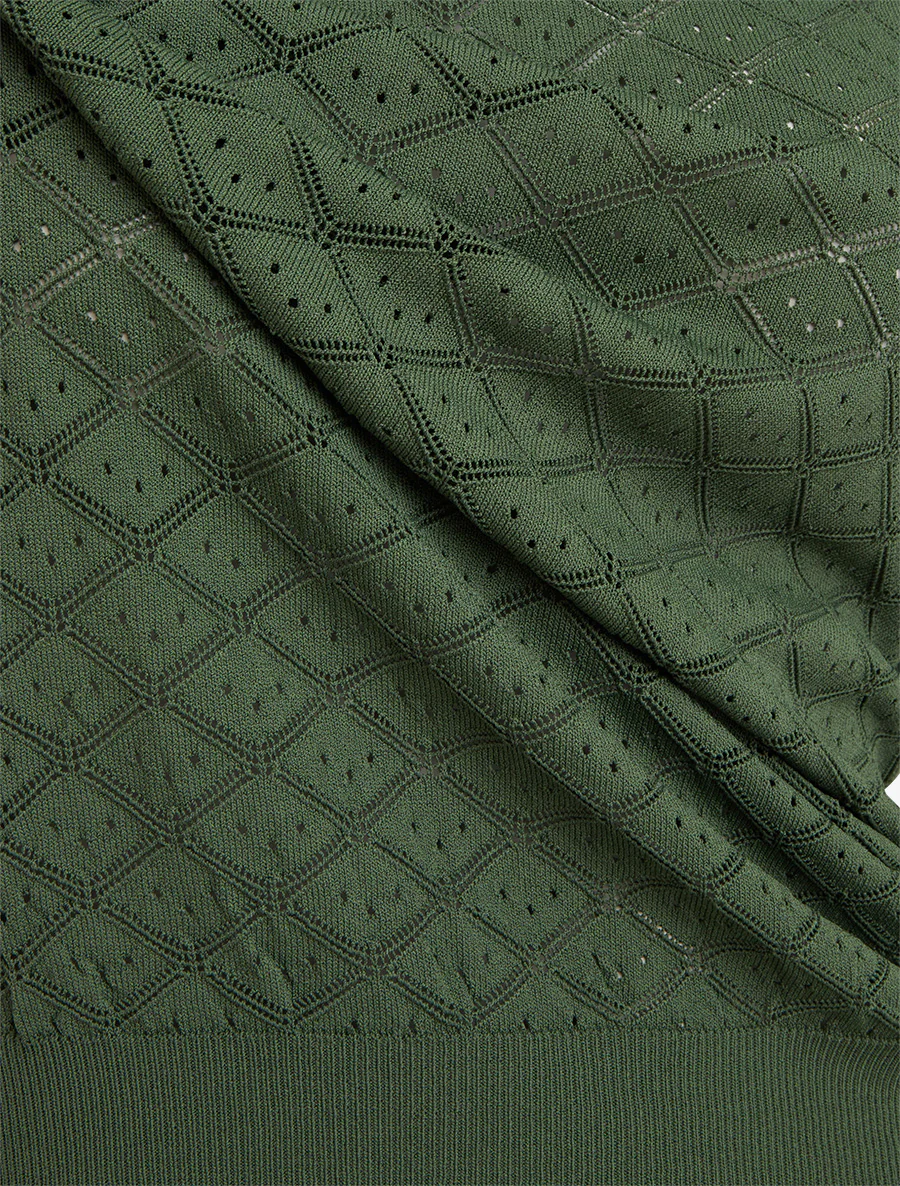 Pull fin à motifs losanges ajourés - Kaki - Image 3