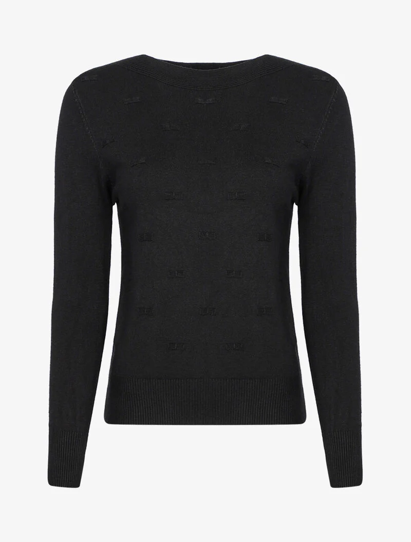Pull fin à relief style flots - noir