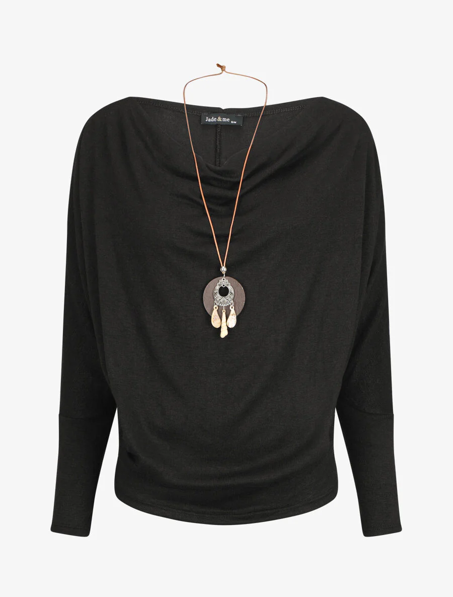 Pull fin ample col bénitier - Noir