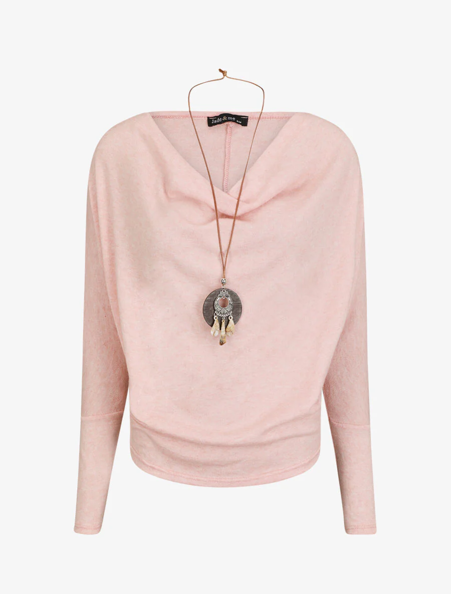 Pull fin ample col bénitier - Rose