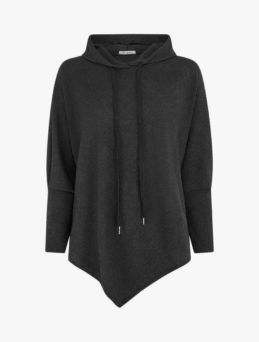 Pull fin asymétrique à capuche - Noir