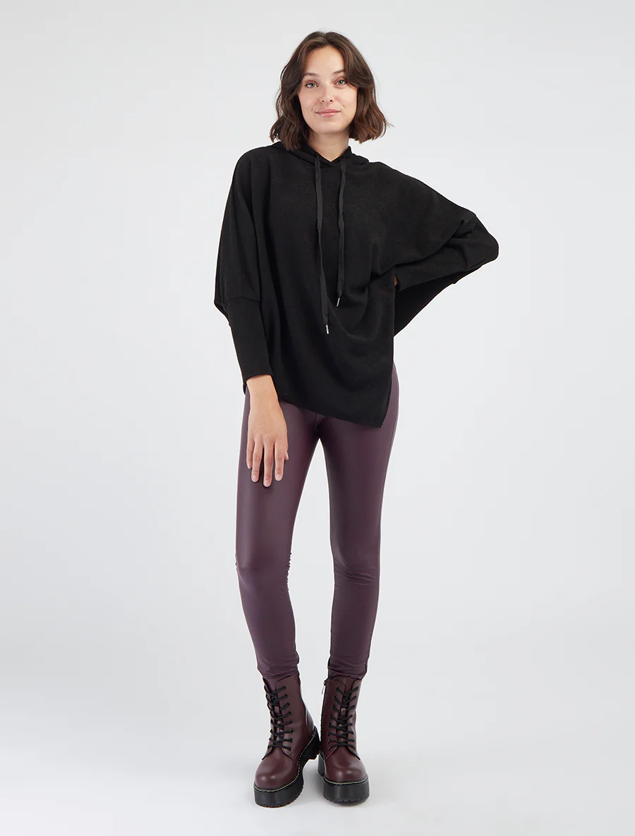 Pull fin asymétrique à capuche - Noir - Image 4