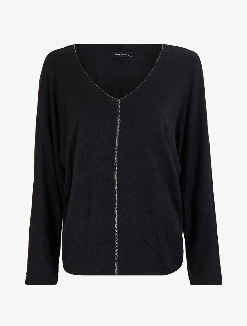 Pull fin chauve-souris à détails irisés - Noir
