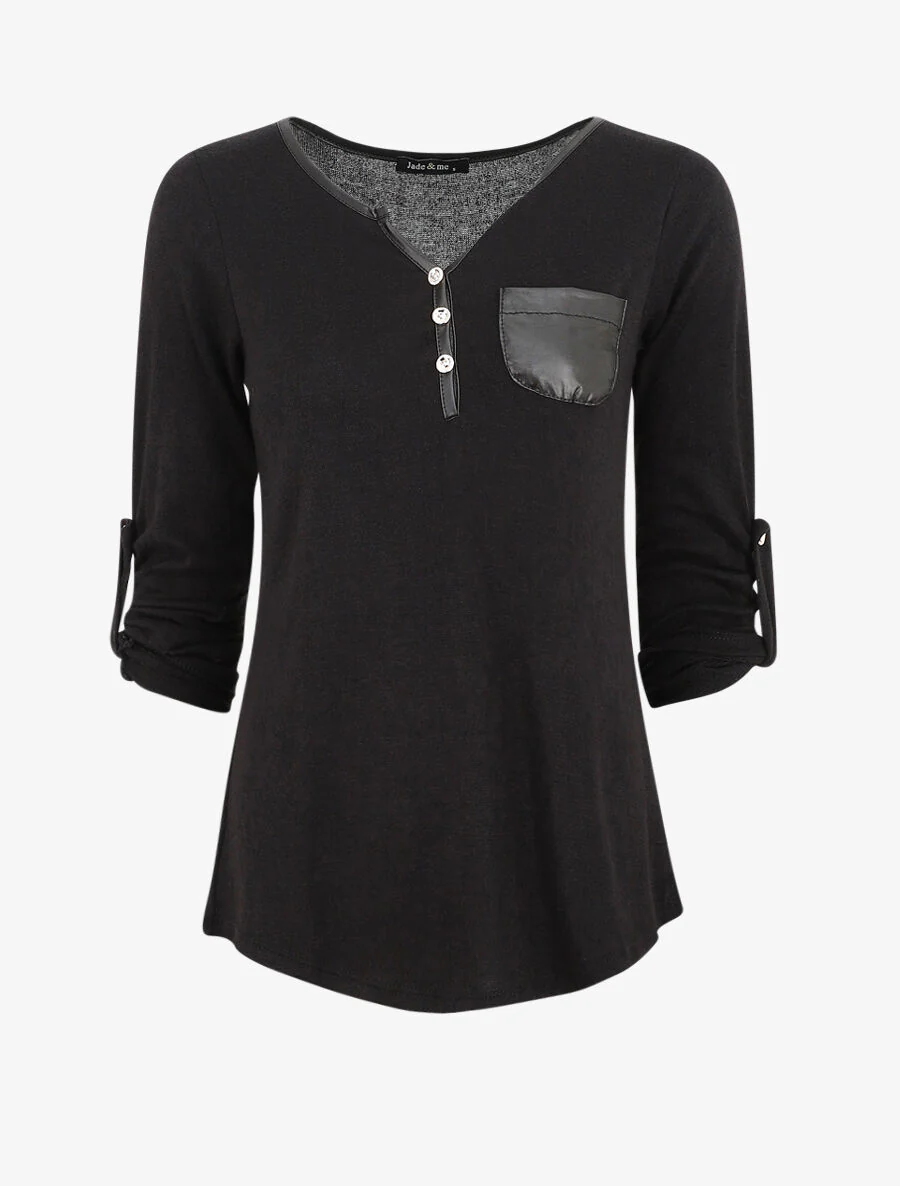 Pull fin droit à poche plaquée - Noir