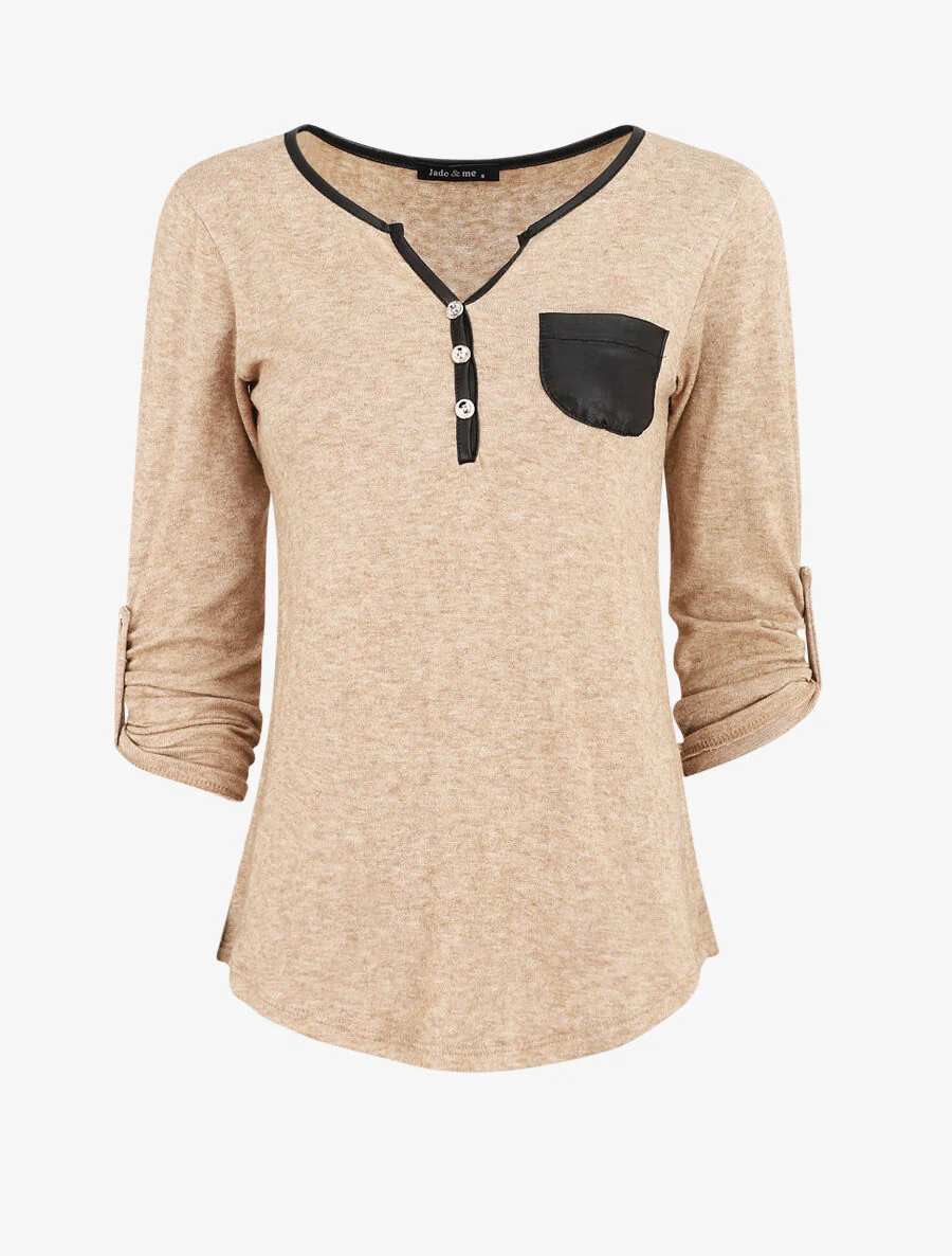 Pull fin droit à poche plaquée - Beige