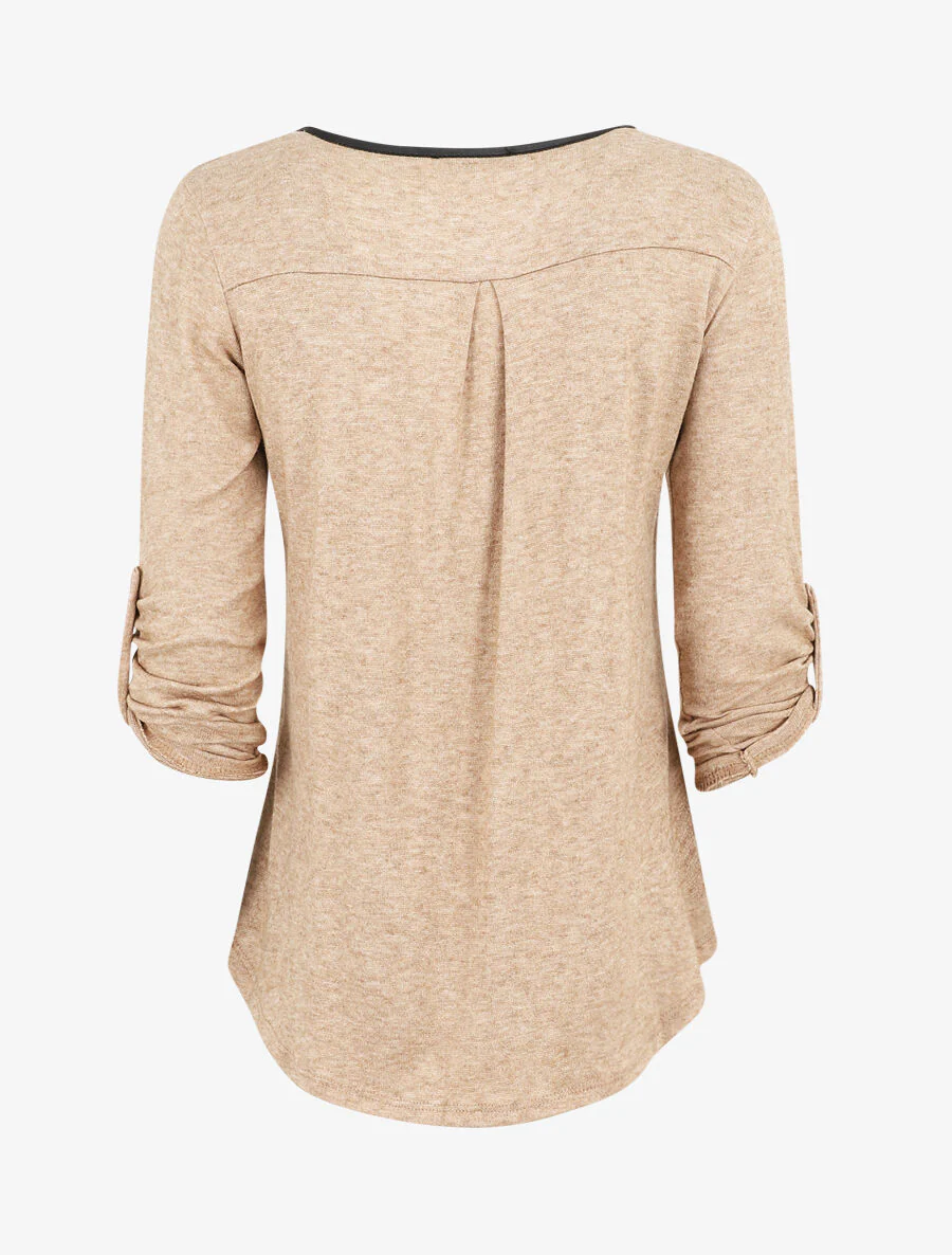 Pull fin droit à poche plaquée - Beige - Image 2