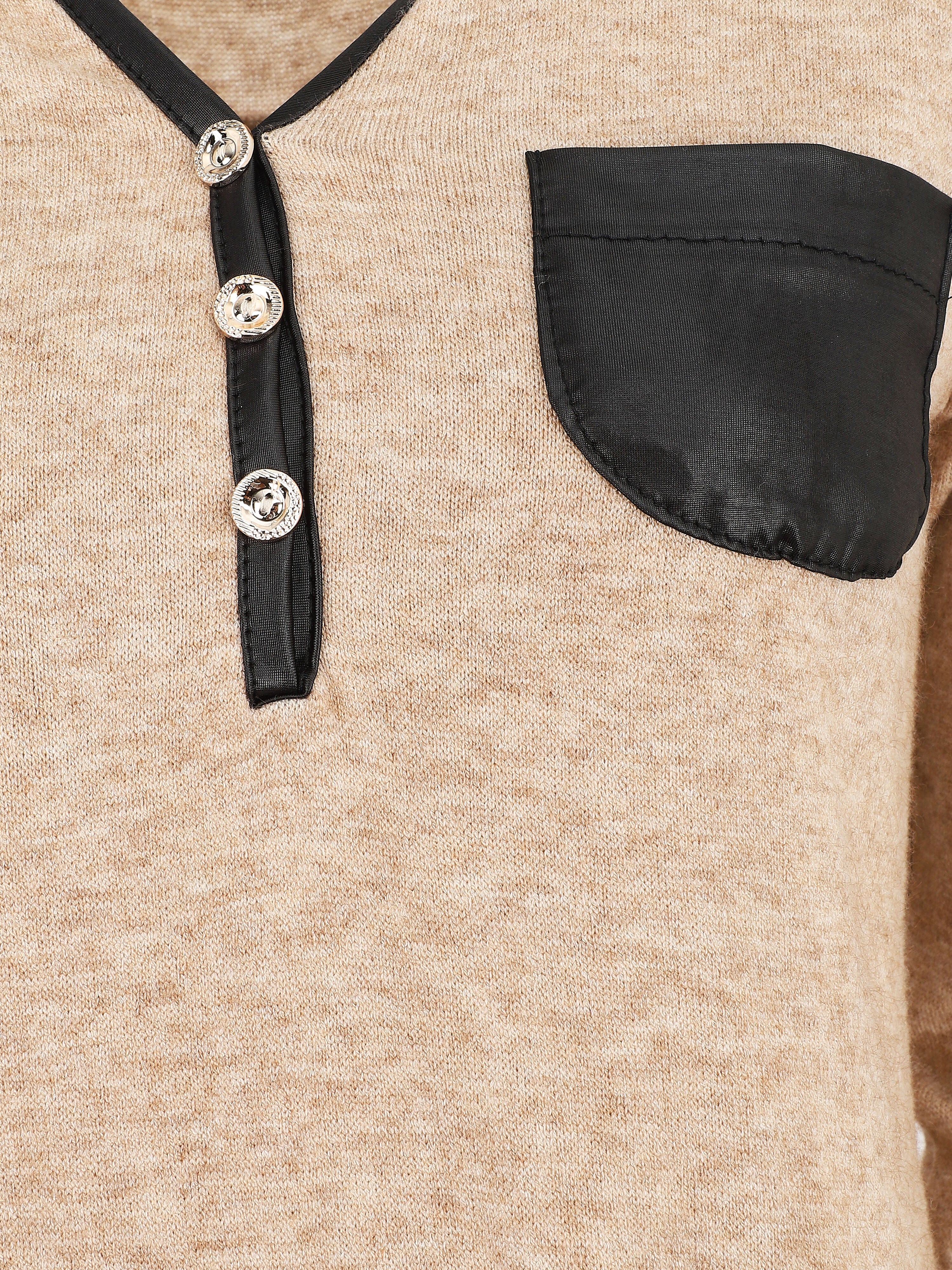 Pull fin droit à poche plaquée - Beige - Image 3