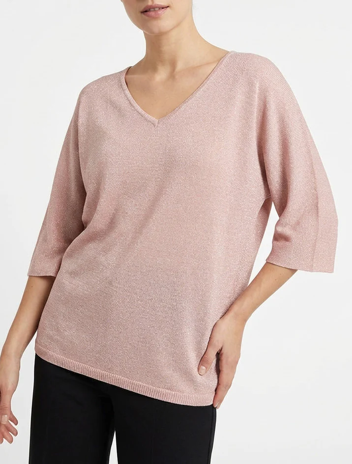 Pull fin irisé à manches 3/4 - Rose - Image 4