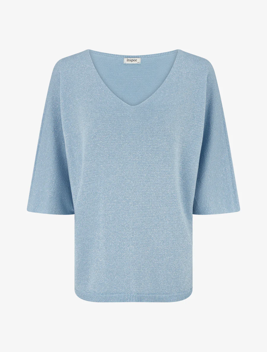 Pull fin irisé à manches 3/4 - Bleu ciel