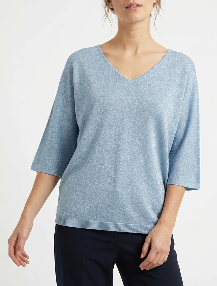 Pull fin irisé à manches 3/4 - Bleu ciel - Image 4