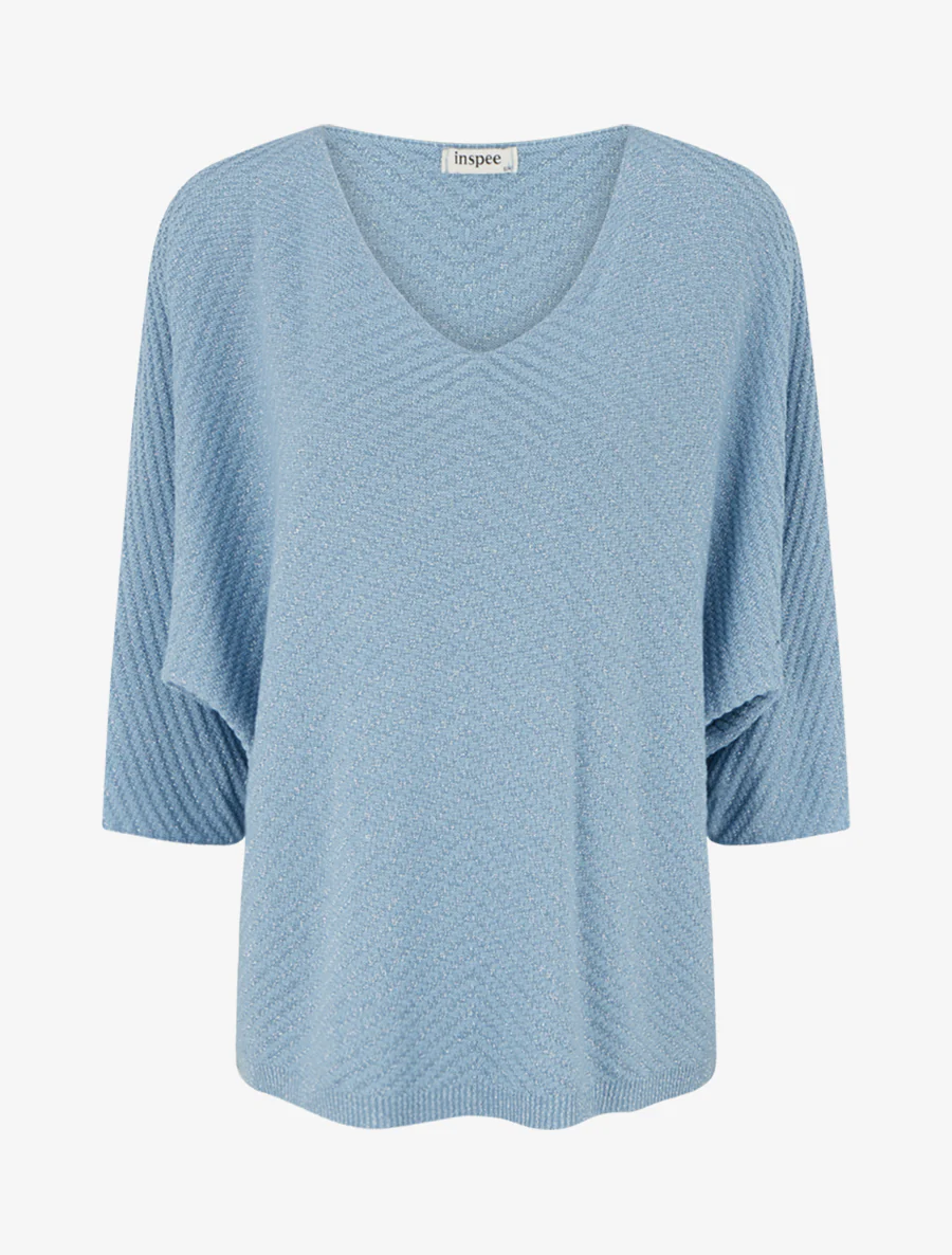 Pull fin irisé à manches 3/4 - Bleu ciel
