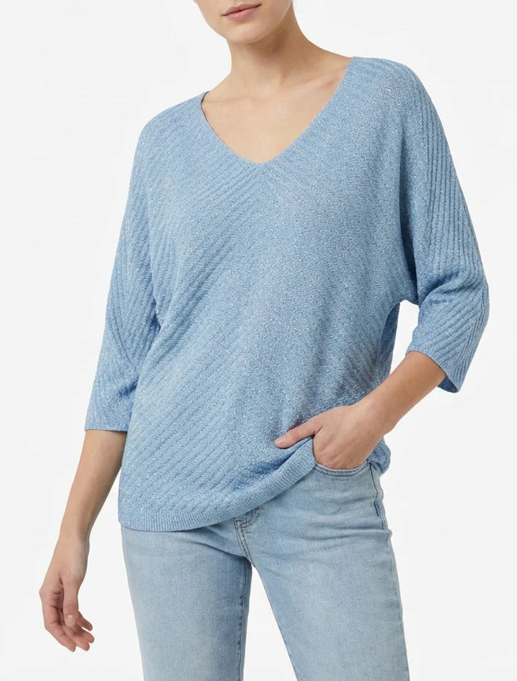 Pull fin irisé à manches 3/4 - Bleu ciel - Image 4