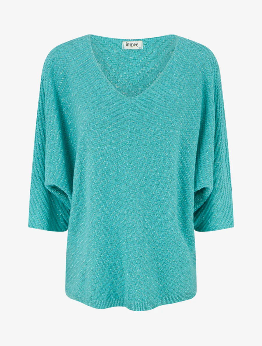 Pull fin irisé à manches 3/4 - Vert d'eau