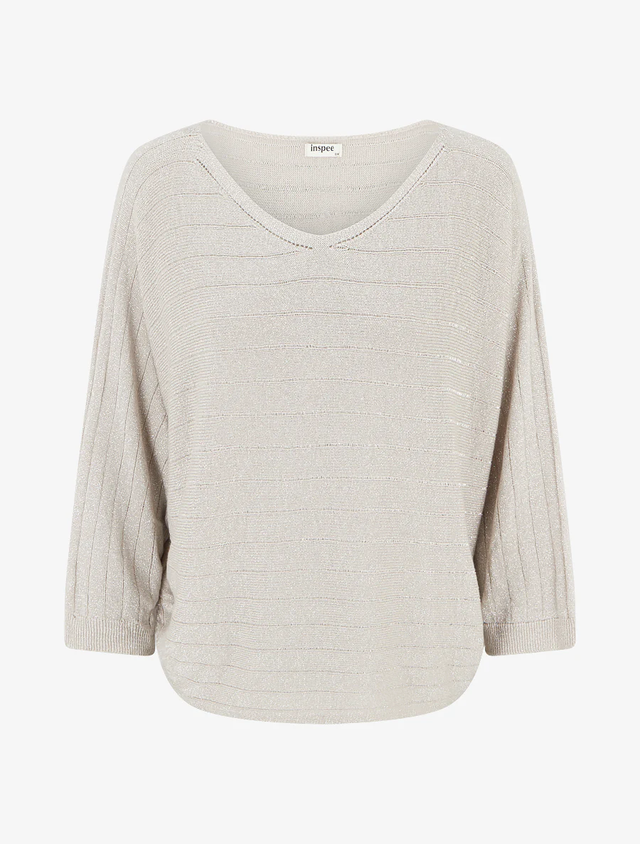 Pull fin irisé à manches chauves-souris - Beige