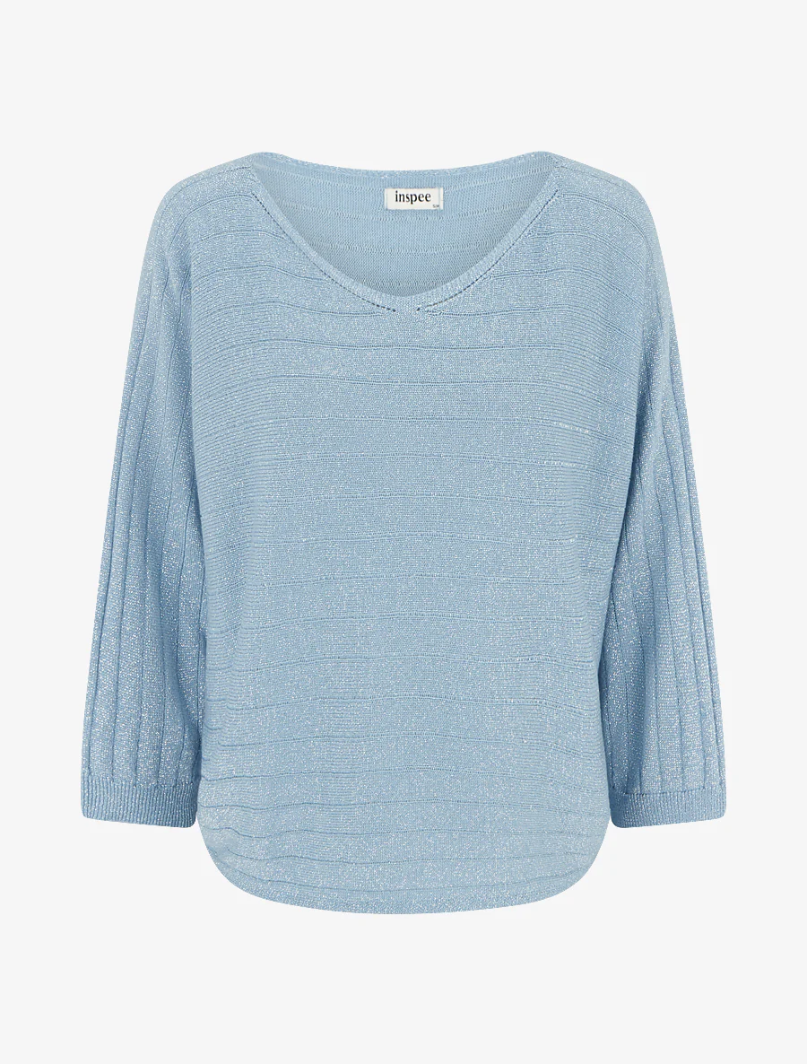Pull fin irisé à manches chauves-souris - Bleu ciel