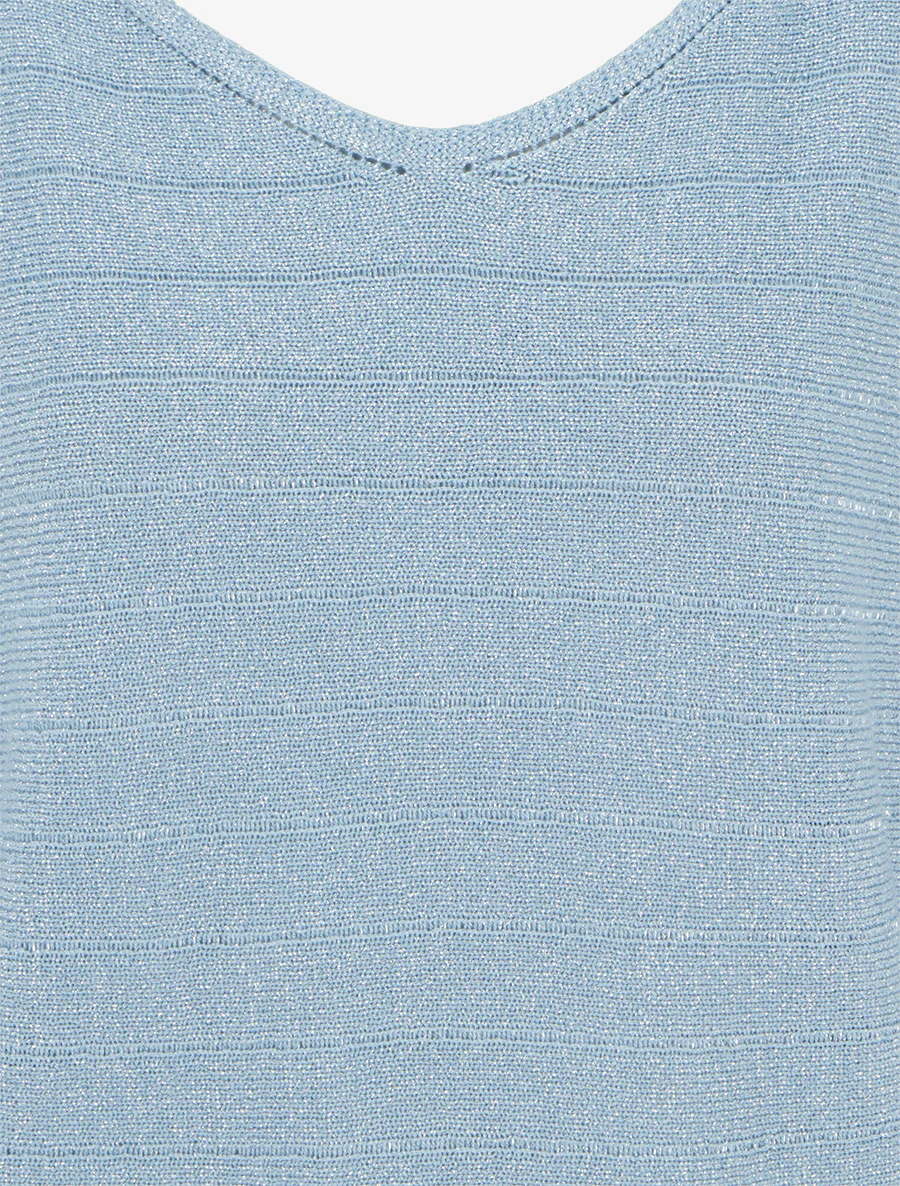 Pull fin irisé à manches chauves-souris - Bleu ciel - Image 3