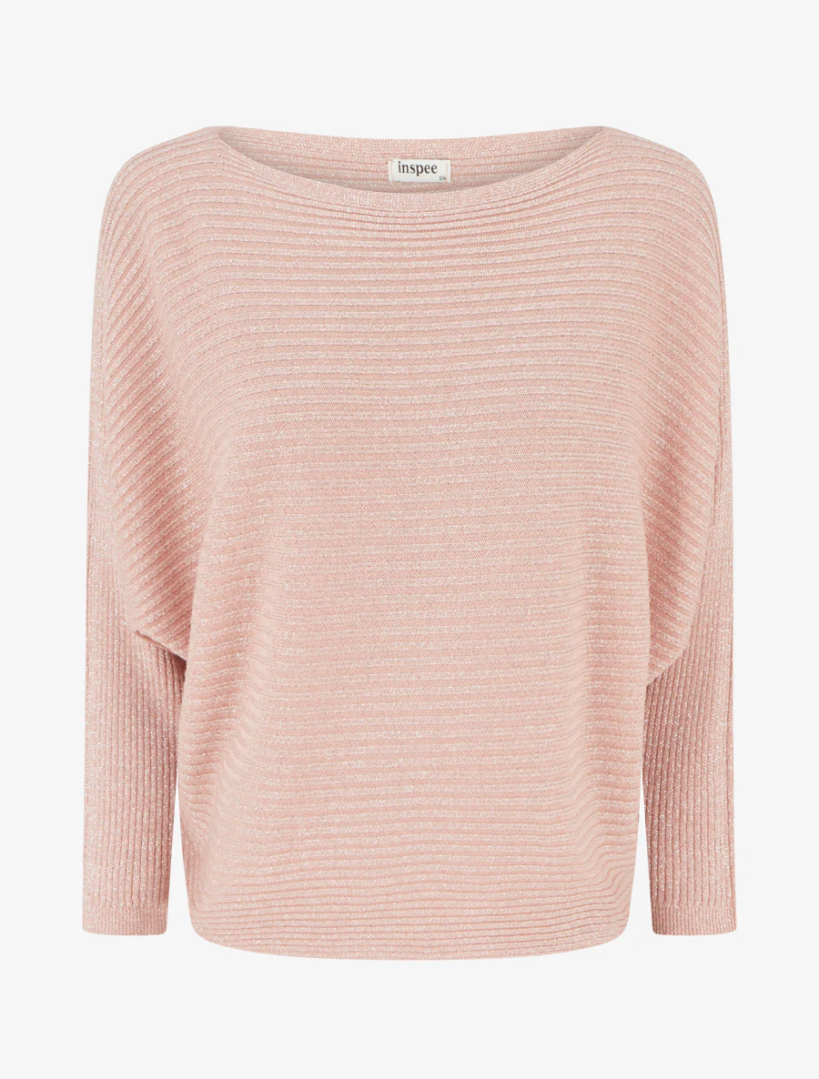 Pull fin irisé à manches longues chauves-souris - Rose