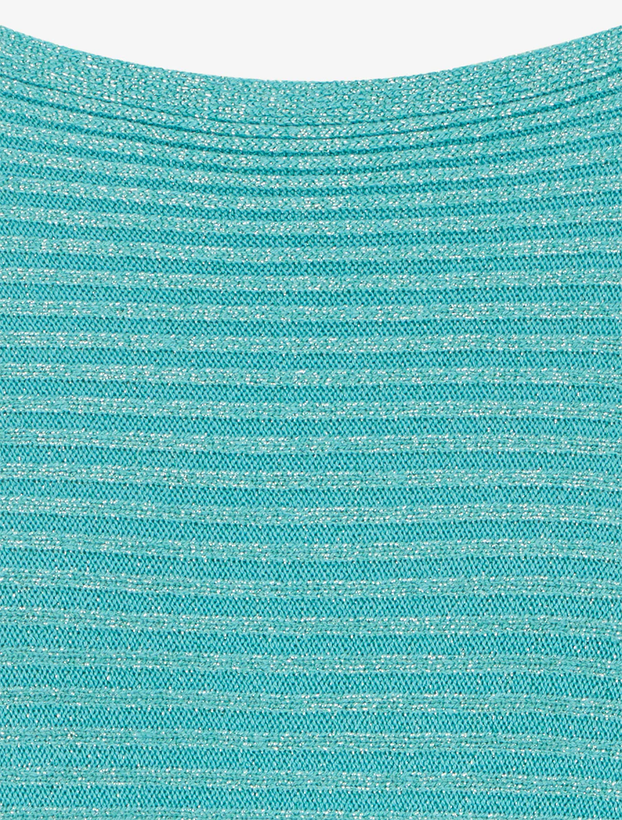 Pull fin irisé à manches longues chauves-souris - Turquoise - Image 3