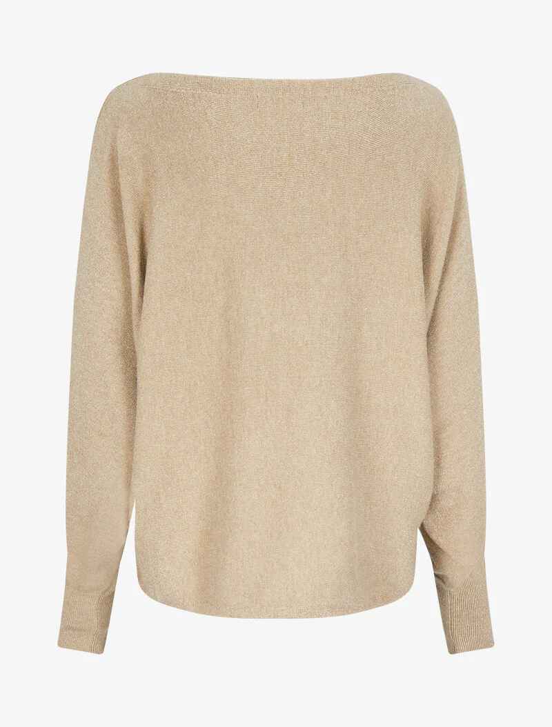 Pull fin oversize chauve-souris irisé - Beige - Image 2