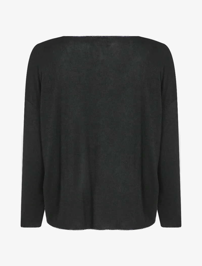 Pull fin oversize orné de strass - Noir - Image 2