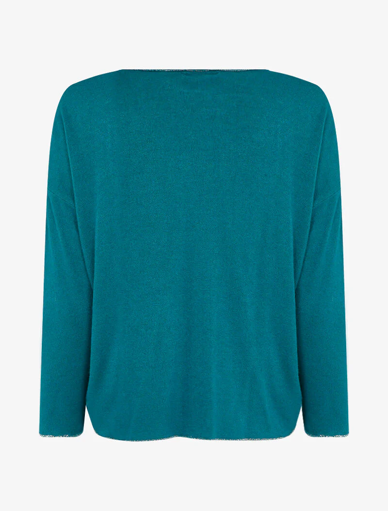Pull fin oversize orné de strass - Bleu - Image 2