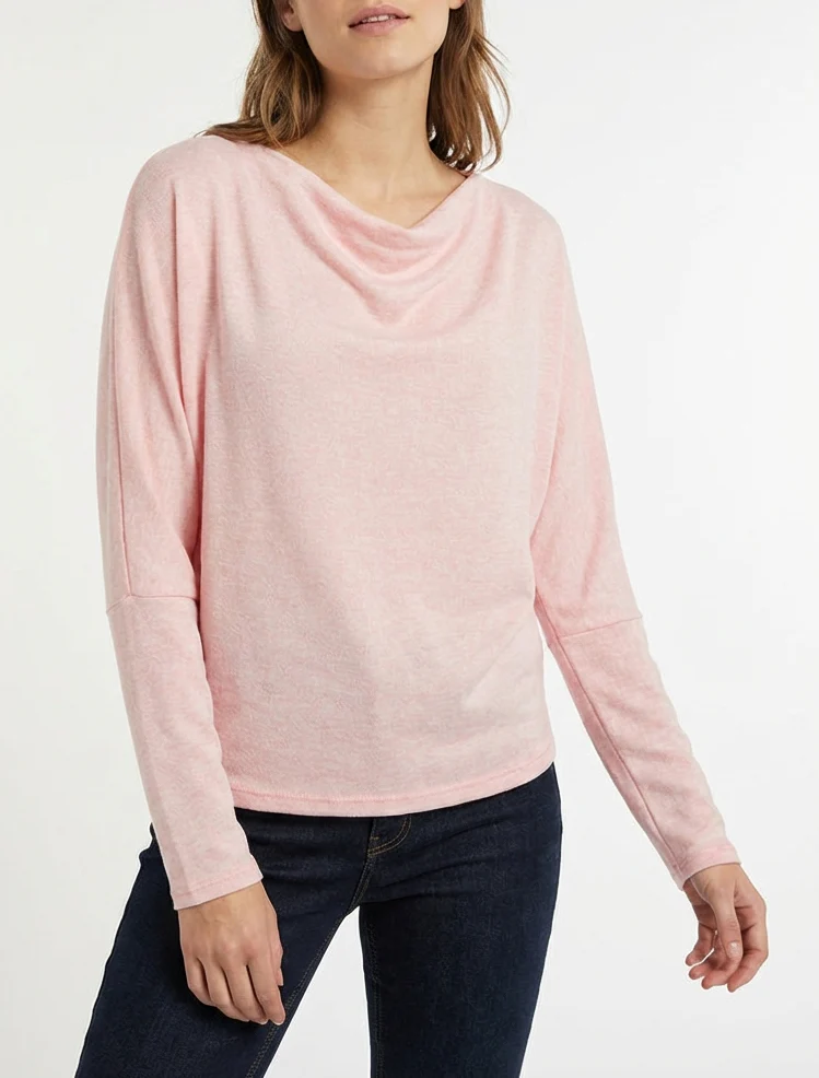 Pull fin uni à col bénitier - Rose - Image 4