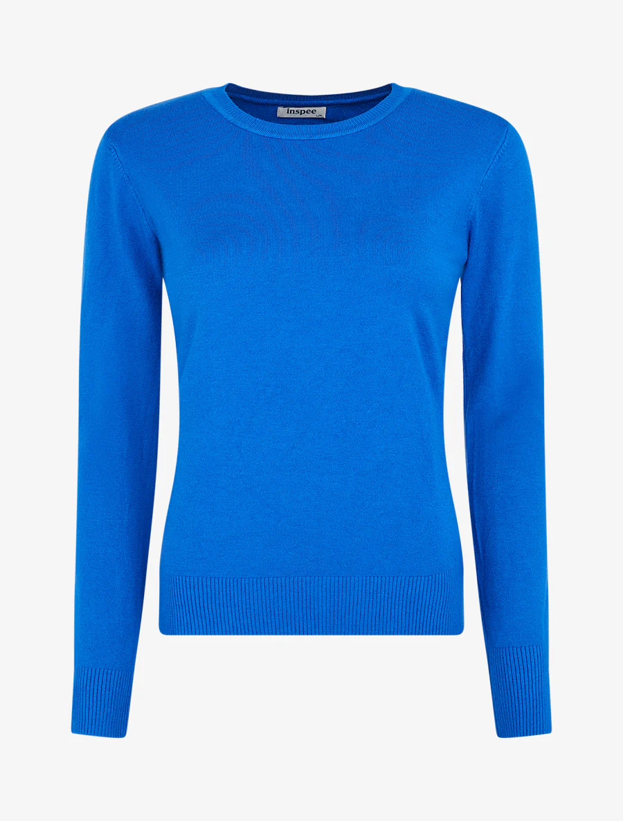 Pull fin uni à col rond - Bleu roi