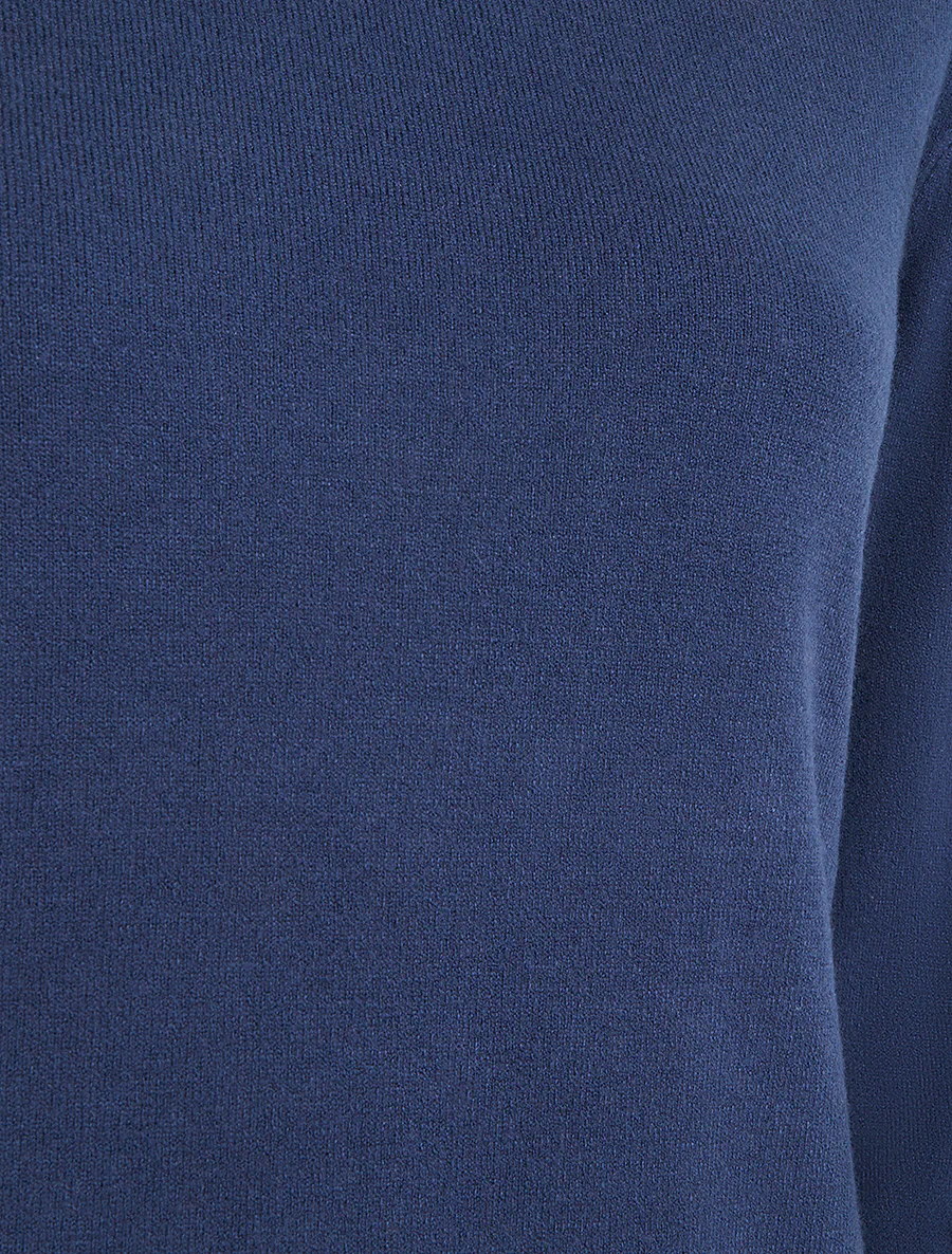 Pull fin uni à col rond - Marine - Image 3