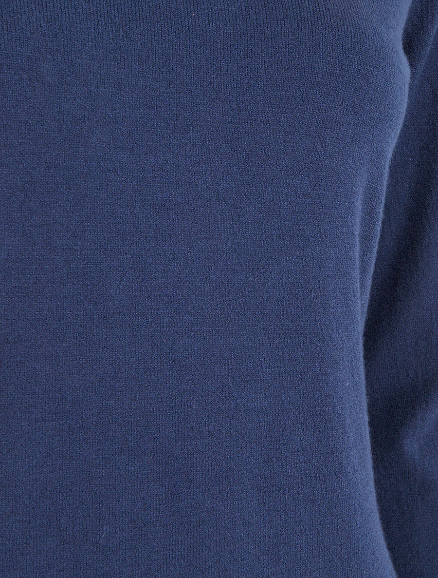 Pull fin uni à col V - Marine - Image 3