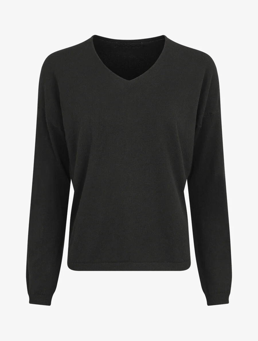 Pull fin uni à col V - Noir