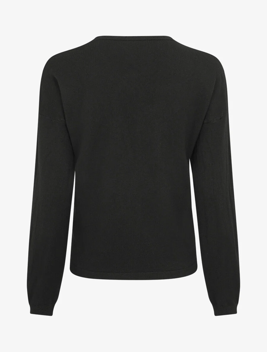 Pull fin uni à col V - Noir - Image 2