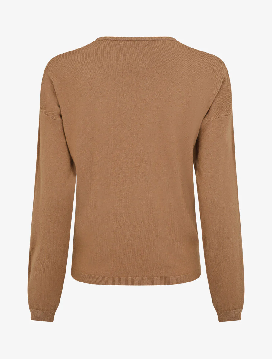 Pull fin uni à col V - Camel - Image 2