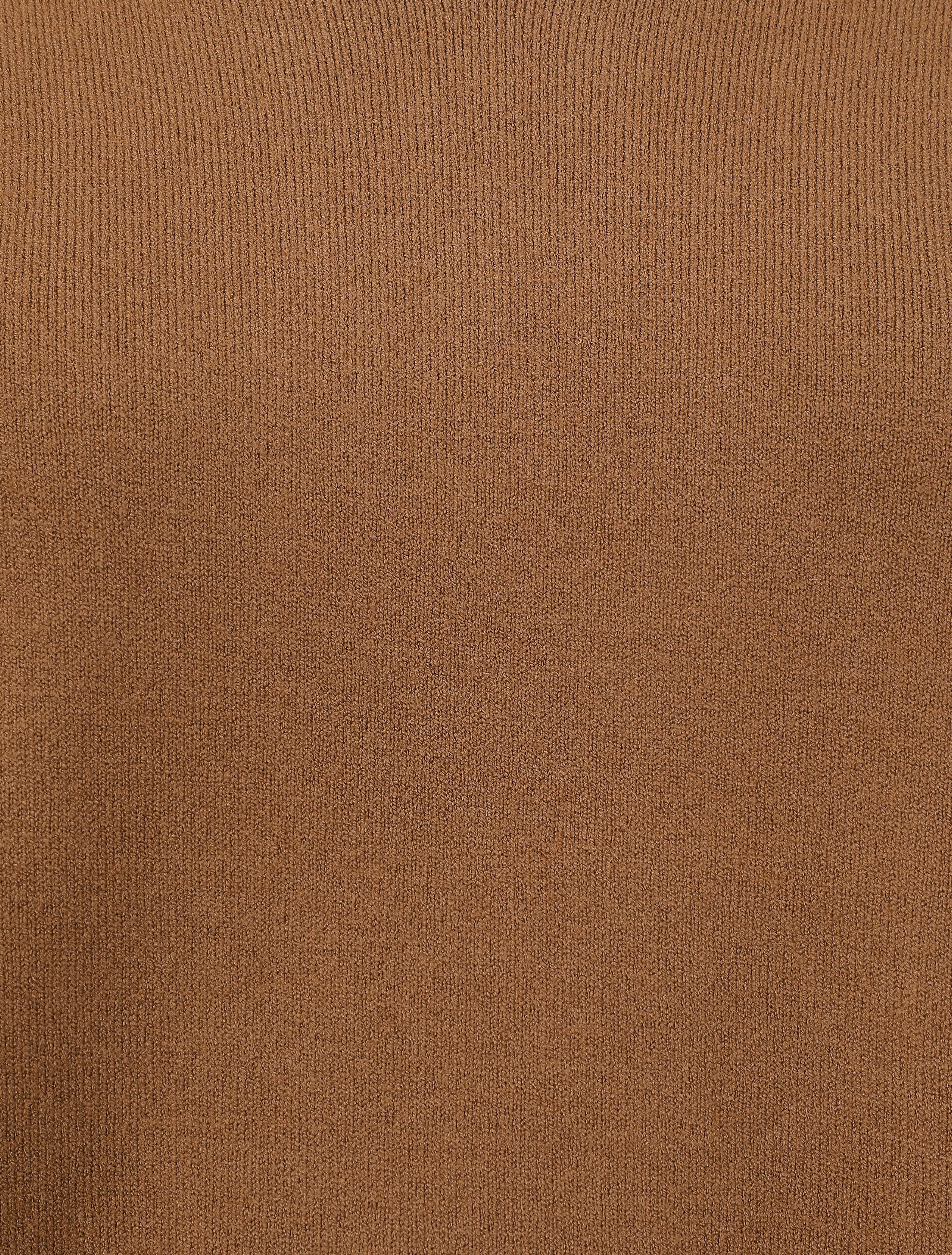 Pull fin uni à col V - Camel - Image 3