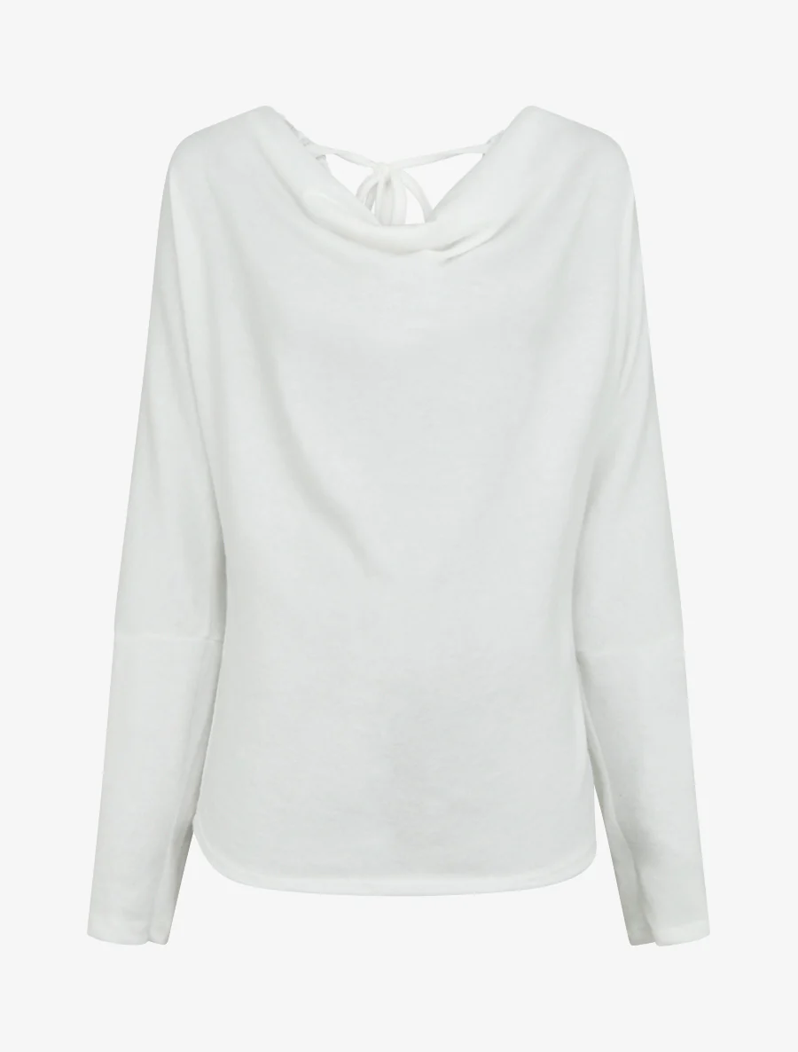 Pull fin uni à empiècement dentelle au dos - Blanc