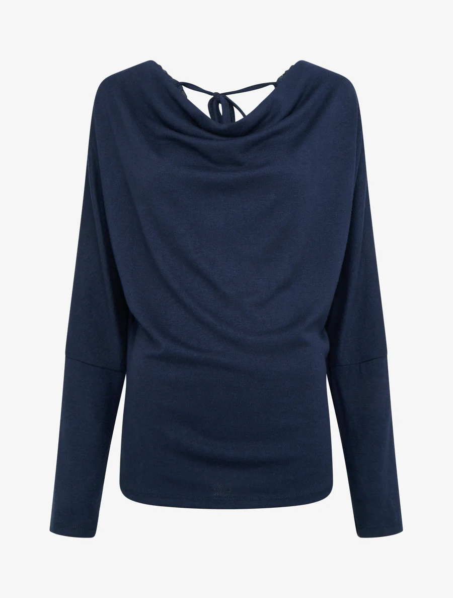 Pull fin uni à empiècement dentelle au dos - Marine
