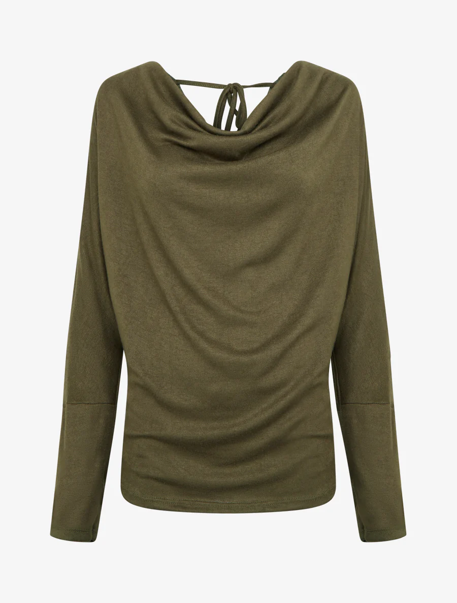 Pull fin uni à empiècement dentelle au dos - Kaki