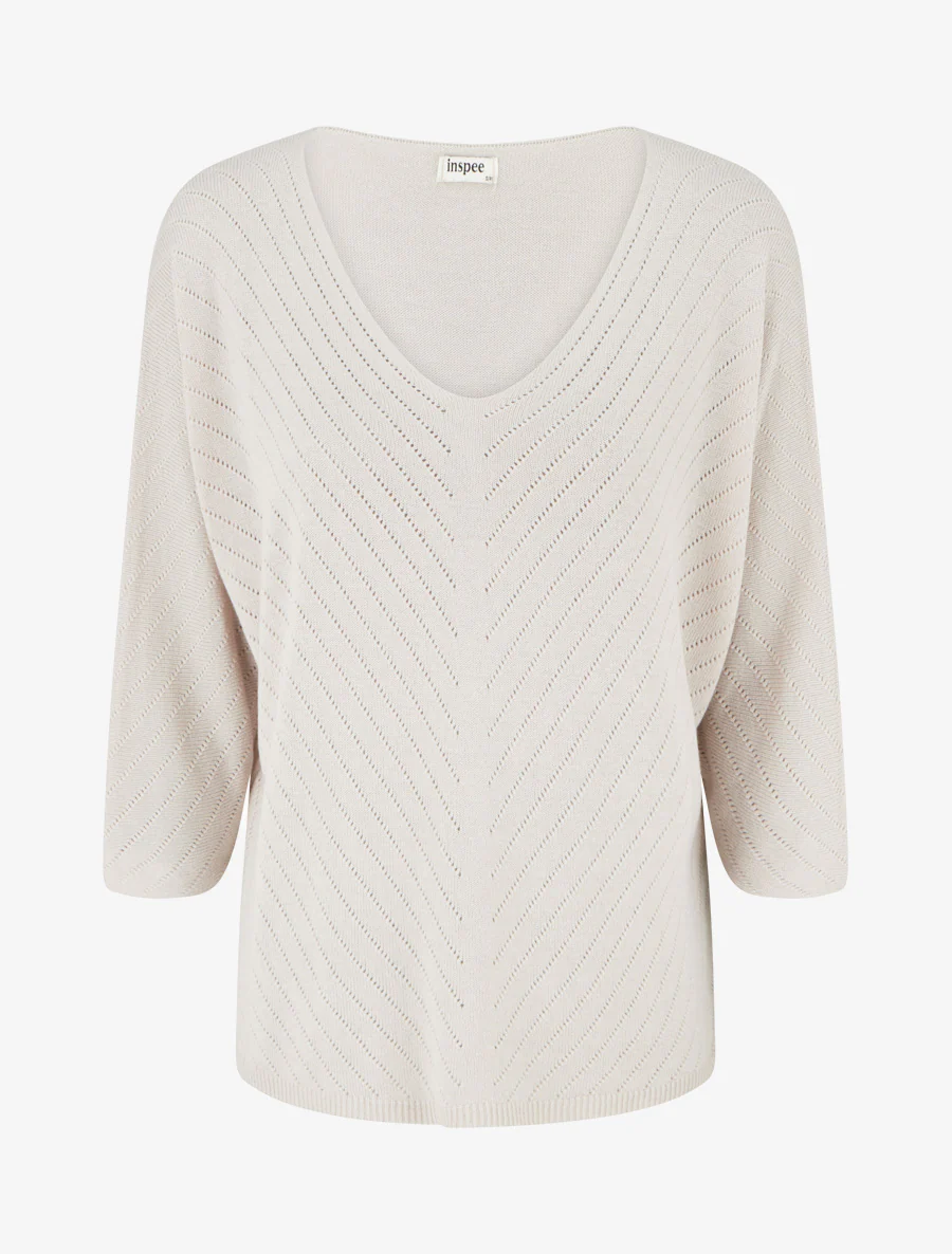 Pull fin uni à lignes ajourées - Beige