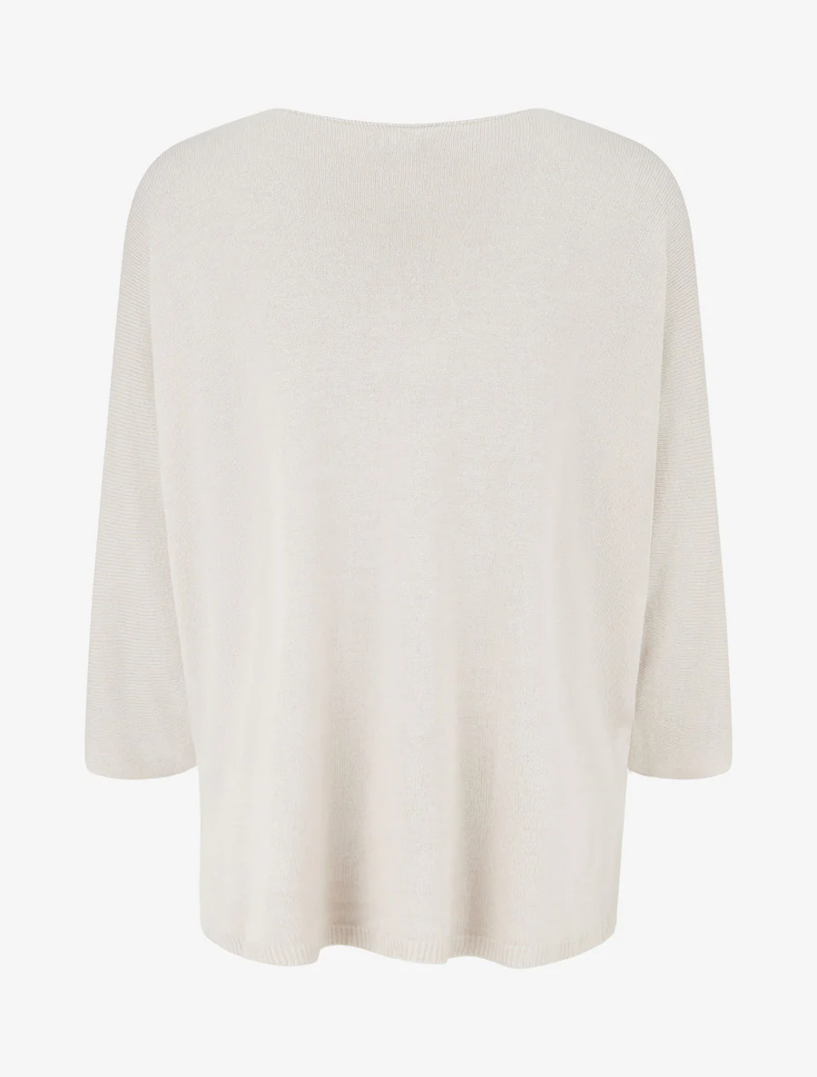 Pull fin uni à lignes ajourées - Beige - Image 2